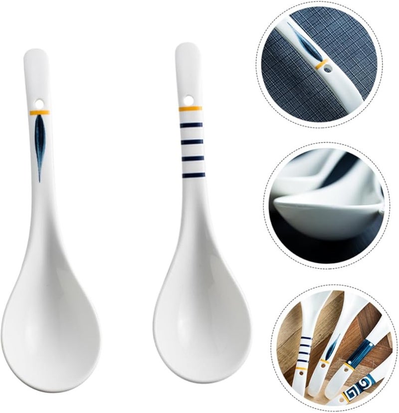 Japanese Style Ceramic Soup Spoons 2Pcs Long Ergonomic Handle Porcelain Ladles - Image 3